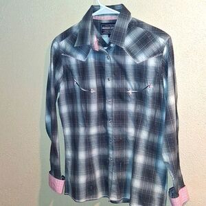 Rough Stock Pandhandler Slim Plaid Western Metallic Thread Cowgirl S